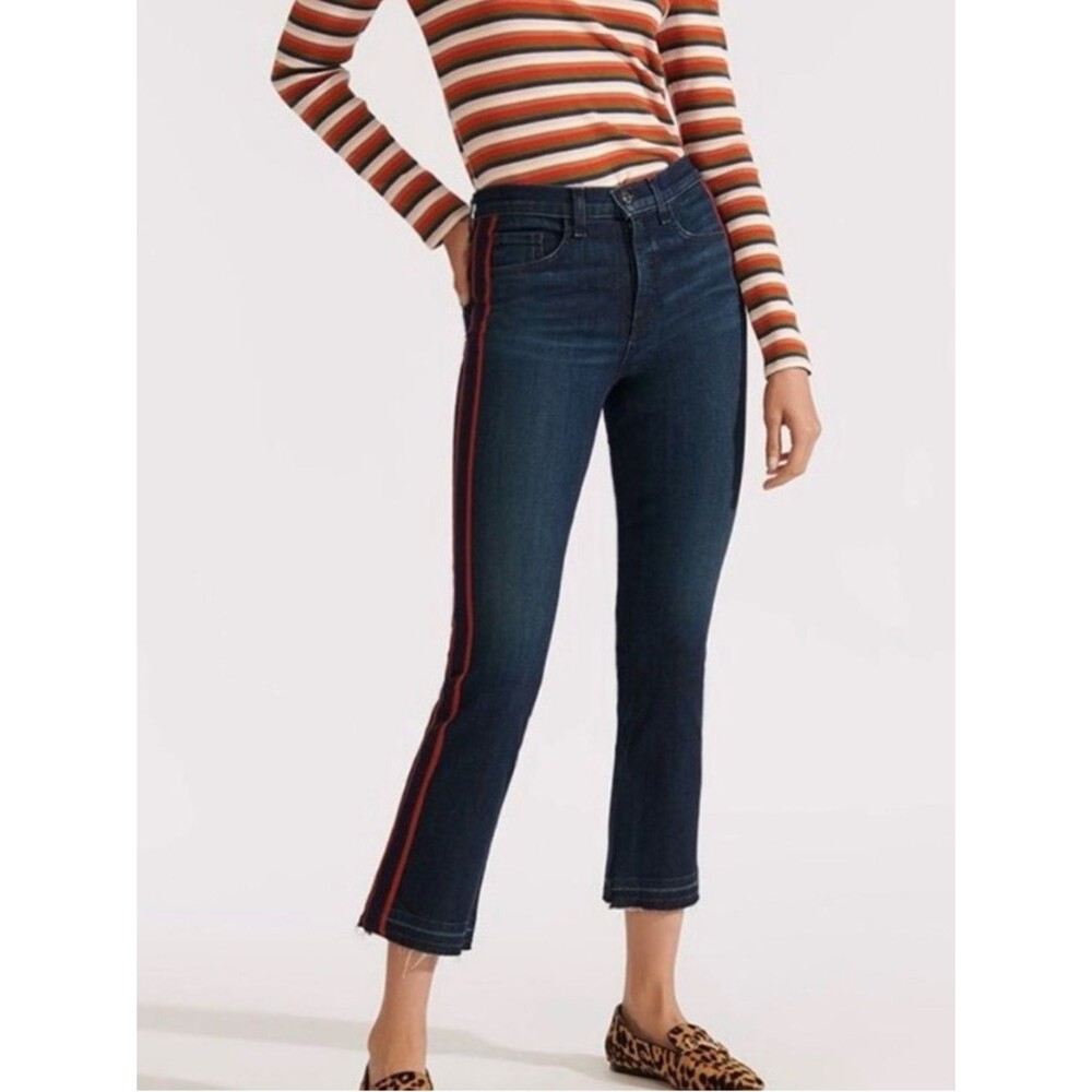 Veronica Beard Dark Wash Carolyn Baby Boot Side Stripe Cropped Jeans Size 31